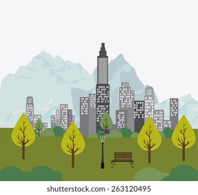 City design over landscape background, vector illustration.