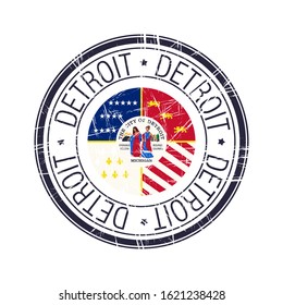 City of Detroit, Michigan postal rubber stamp, vector object over white background