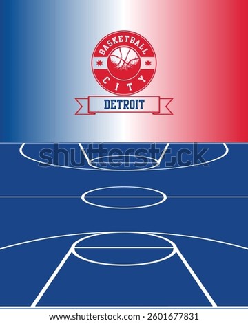 City of Detroit Stamp, Basketball Court, Vector Illustration Abstract Editable image, Social Media Post