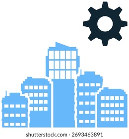 Stadtentwicklung - Ikone für Bauwesen, städtisches Wachstum und Infrastrukturplanung. Stellt den Bau, die Planung und die Modernisierung einer Stadt für die Zukunft dar.