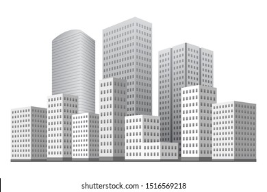 City district with multi-storey buildings. Monochrome. Vector illustration.