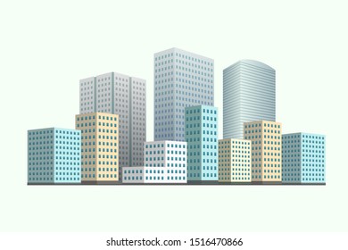 City district with multistory buildings. Vector illustration.
