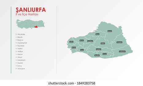 Şanlıurfa City and Districts Illustration Vector Map