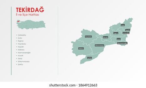 Tekirdağ City and Districts Illustration Vector Map