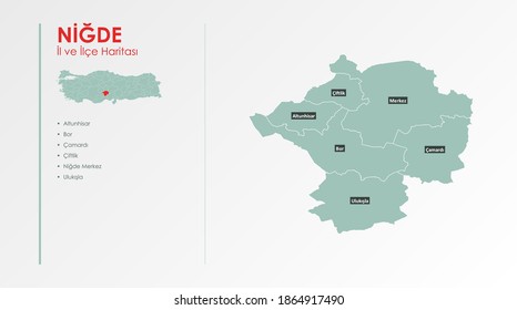 Niğde City and Districts Illustration Vector Map