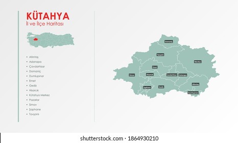 Kütahya City and Districts Illustration Vector Map