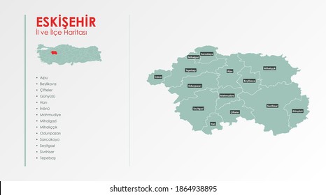 Eskişehir City and Districts Illustration Vector Map