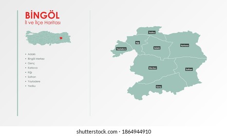 Mapa de vectores de ilustración de la ciudad y los distritos de Bingöl