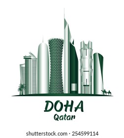 City of Doha Qatar Famous Buildings. Editable Vector Illustration