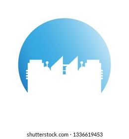 city downtown building in blue circle background
