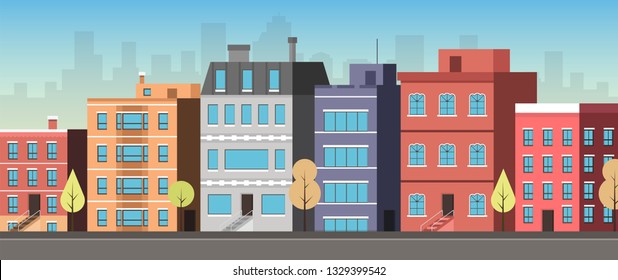 City downtown landscape. Cute town concept. Vector illustration.