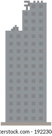 City downtown landscape with pixelated skyscraper isolated on white background. Panorama architecture. 8-bit. Design for mobile app, computer game. High rise building, tower for pixel game