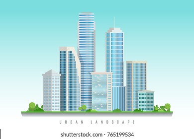 City Downtown Landscape With Skyscrapers.Vector Illustration.