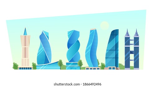 City downtown with modern high-rise city skyscrapers. Office city apartment buildings, high-rise house residential, tower city business architecture, popular business centers, other real estate vector