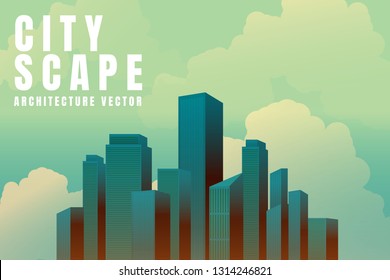 City downtown Skyline landscape with skyscrapers architecture buildings retro poster. illustration Vector