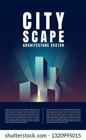 City downtown Skyline landscape with skyscrapers architecture buildings retro poster. illustration Vector