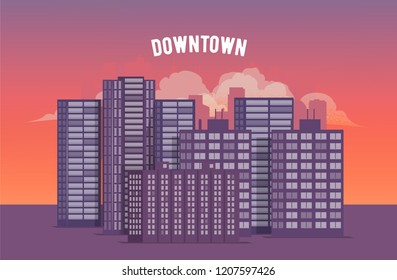 City Downtown at Sunset. Vector EPS 10 Illustration.