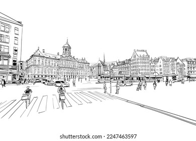 City drawing sketch. Holland. Netherlands. Hand drawn vector art illustration. 