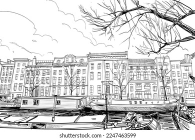 City drawing sketch. Holland. Netherlands. Hand drawn vector art illustration. 