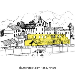 city drawing vector sketch