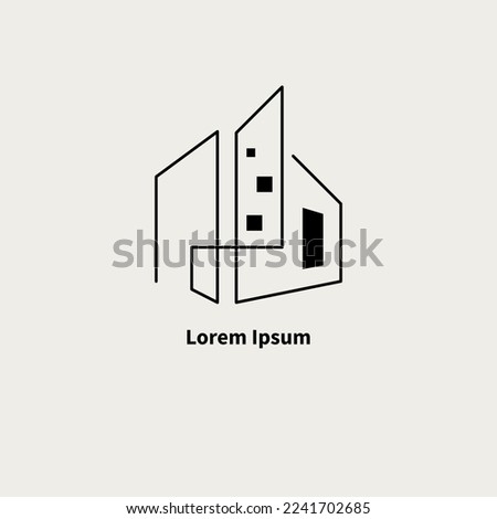 city drawn with one continuous line, architecture logo. buildings icon, urban landscape, houses symbol