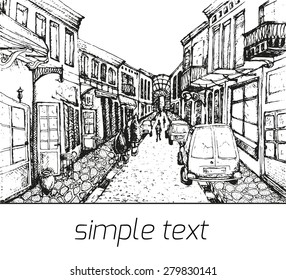 city, drawn sketch, vector illustration