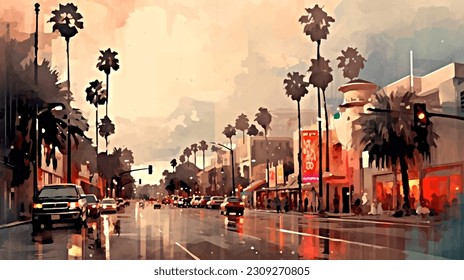 City of Dreams: A Watercolor Journey through Los Angeles