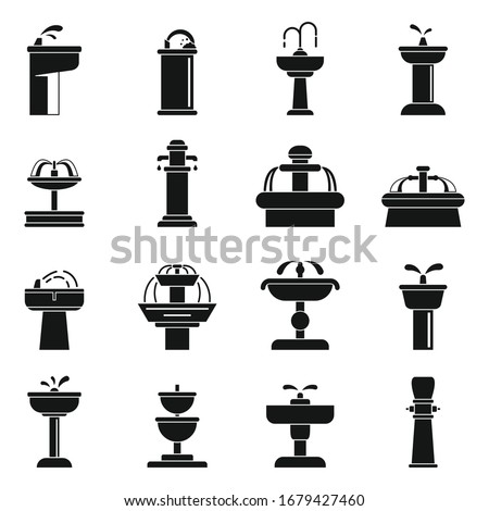 City drinking fountain icons set. Simple set of city drinking fountain vector icons for web design on white background