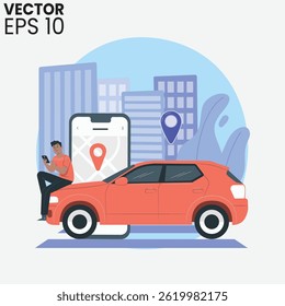 Conducción de la ciudad que encuentra una ubicación del coche