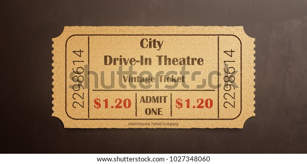 City Drive In Theater Vintage Ticket Hochdetailgepack Stock Vektorgrafik Lizenzfrei