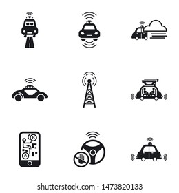 City driverless car icon set. Simple set of 9 city driverless car vector icons for web design isolated on white background