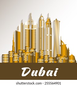 City of Dubai UAE Famous Buildings. Editable Vector Illustration