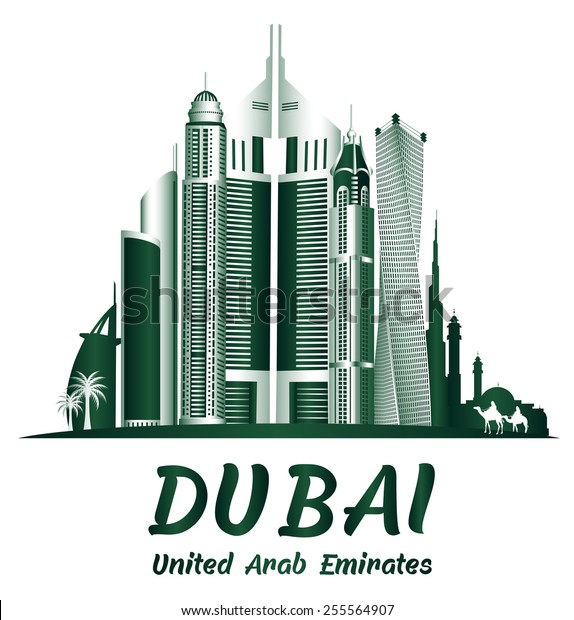 City Dubai Uae Famous Buildings Editable Stock Vector (Royalty Free ...