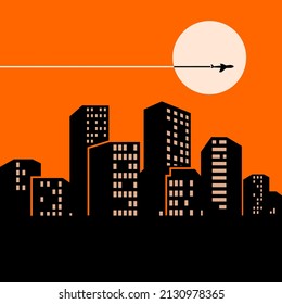 The city at dusk has an orange sky.icons vector
