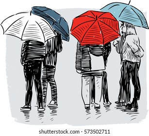city dwellers in the rain
