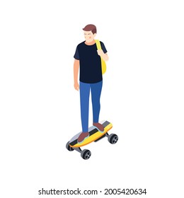 City eco transport icon with male character on skateboard isometric vector illustration