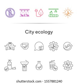 City ecology line icons. Set of line icons. Cup, speechbubble, recycling. Eco technology concept. Vector illustration can be used for topics like ecology, technology, environment