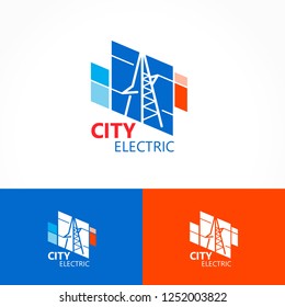 City Electric logo. High voltage power lines elements.