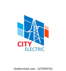 City Electric logo. High voltage power lines elements.