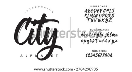 City elegant brush script font text design alphabet typography isolated vector illustration