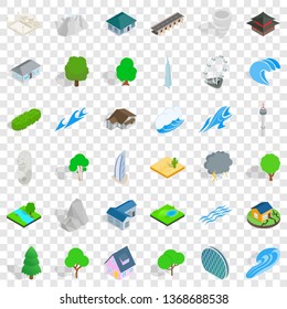 City element icons set. Isometric style of 36 city element vector icons for web for any design