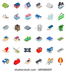 City element icons set. Isometric style of 36 city element vector icons for web isolated on white background
