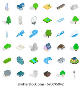 City element icons set. Isometric style of 36 city element vector icons for web isolated on white background