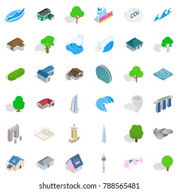 City element icons set. Isometric style of 36 city element vector icons for web isolated on white background