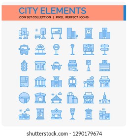 City Element Icons Set. UI Pixel Perfect Well-crafted Vector Thin Line Icons. The illustrations are a vector.