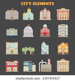 City elements color vector icons set. Flat design