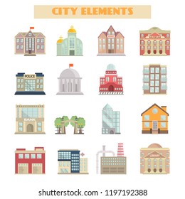 City elements color vector icons set. Flat design