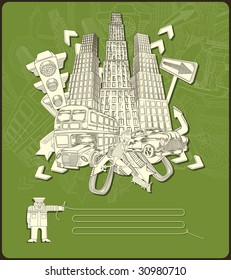 city elements - composition- vector-green