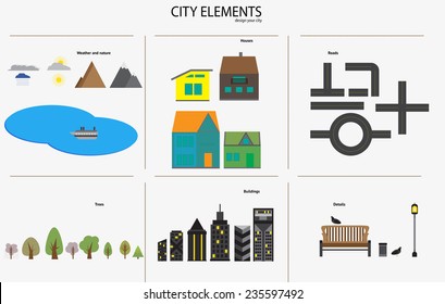 City elements for creating your own map. Map elements for your web site, pattern, background or other type of design.