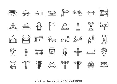City Elements Icon Bundle for Urban Planning and Smart Design